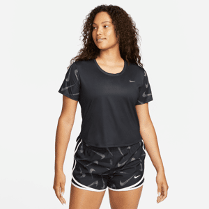 Kortærmet Nike Dri-FIT Swoosh-løbetop med print til kvinder - sort sort S (EU 36-38)