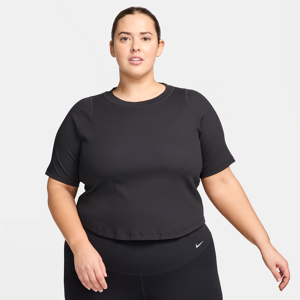 Kort Nike Zenvy Rib Dri-FIT-top med korte ærmer til kvinder (plus size) - sort sort 1X