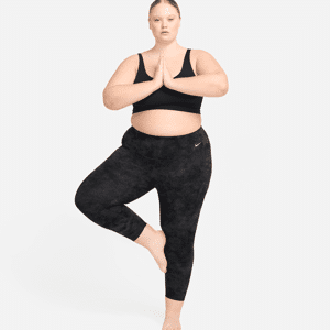 Nike Zenvy Tie-Dye-leggings i 7/8-længde med høj talje og let støtte til kvinder (plus size) - sort sort 1X