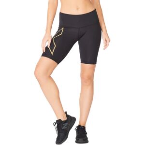 2XU Women's Light Speed Mid-Rise Compression Shorts Black/Gold XL, Black/Gold Reflective