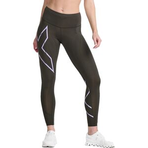 2XU Women's Light Speed Mid-Rise Compression Tights Flint/Lavender Reflective XS, FLINT/LAVENDER REFLECTIVE