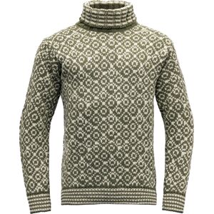 Devold Unisex Svalbard Sweater High Neck Olive/Offwhite XL, OLIVE/OFFWHITE