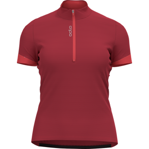 Odlo Women's T-shirt S/U Collar S/S 1/2 Zip Essential American Beauty - Cayenne M, American Beauty/Cayenne