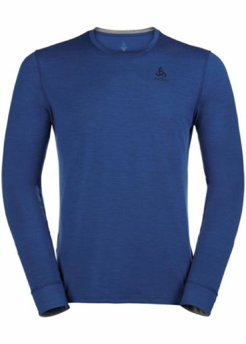 ODLO NATURAL 100 MERINO WARM SUW TOP CREW NECK LS SOLIDATE BLUE GREY MELANGE M