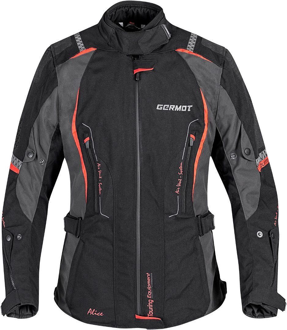 Germot Alice Las señoras de la motocicleta Chaqueta Textíl - Negro Rojo (44)