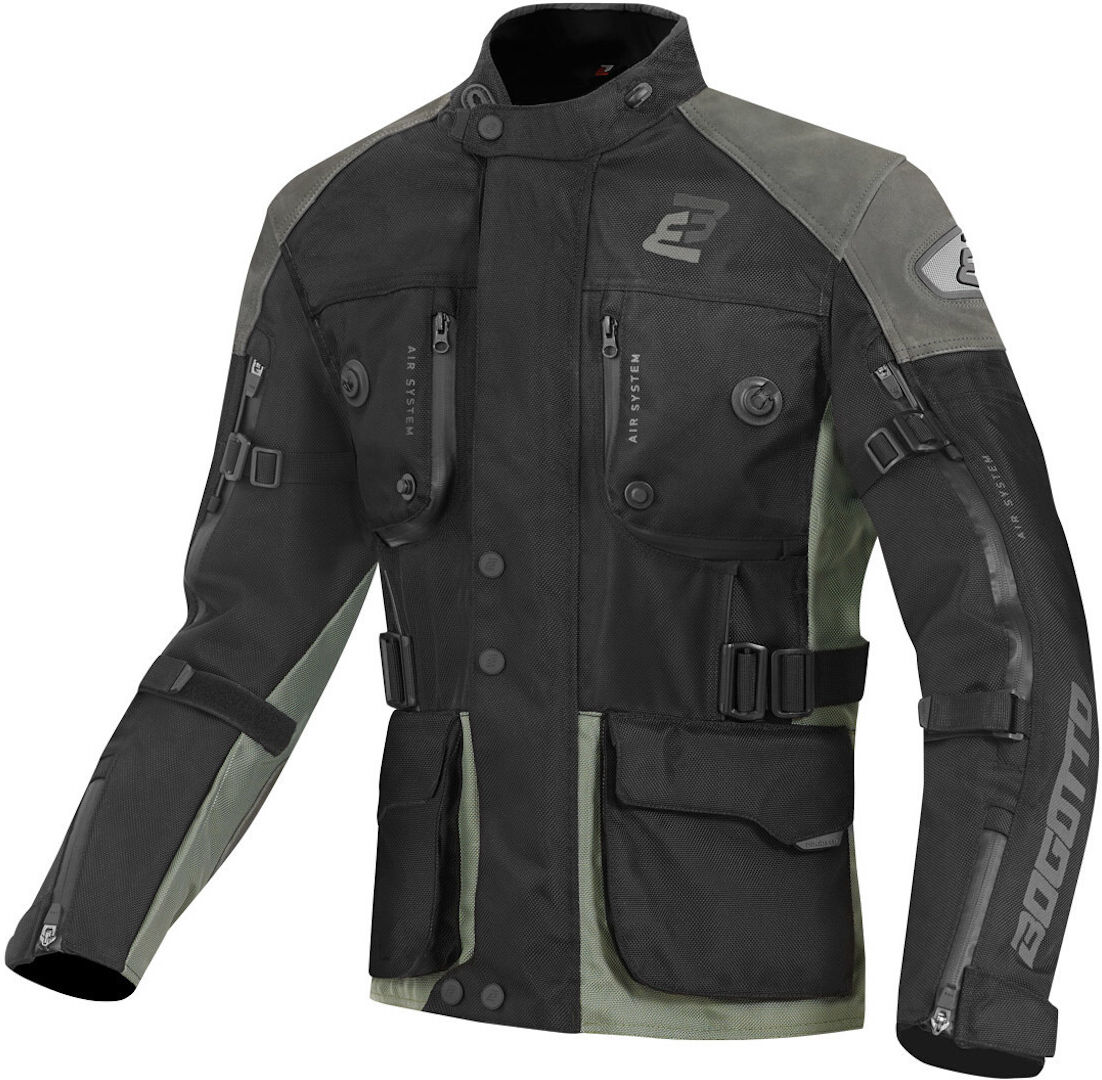 Bogotto Explorer-Z impermeable Chaqueta de cuero / textil para motocicleta - Negro Verde (XL)