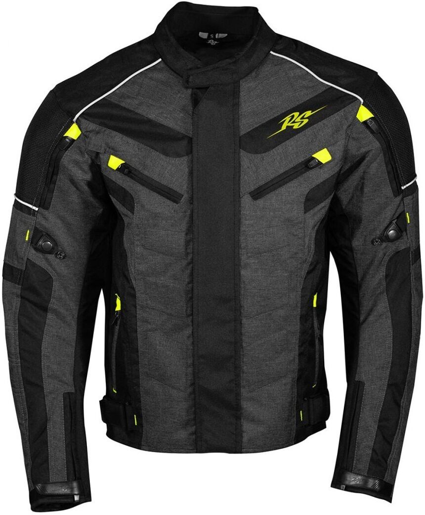 Rusty Stitches Romeo Chaqueta textil de motocicleta - Negro Gris Amarillo (M)