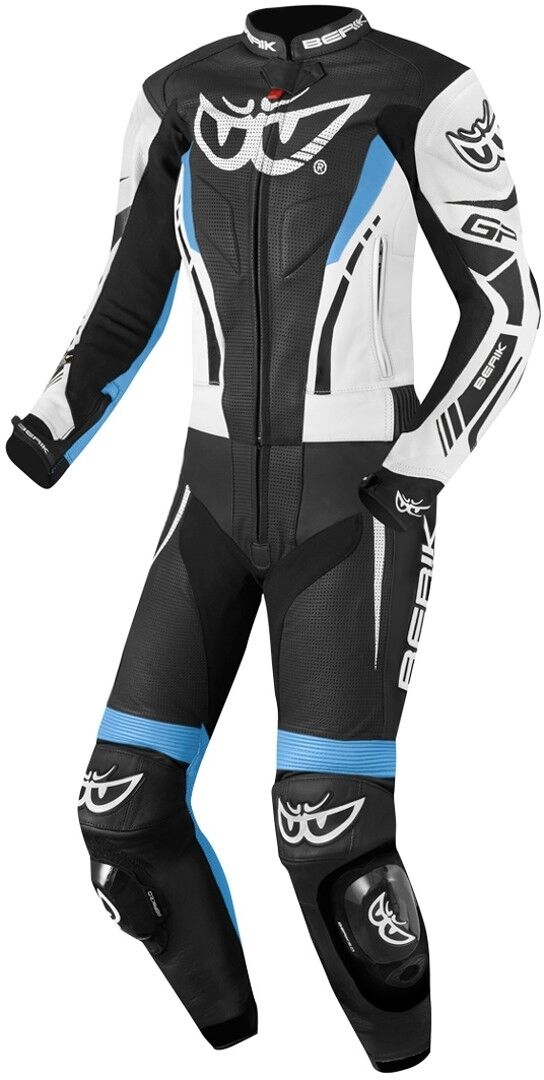 Berik Monza Damas de dos piezas de cuero de motocicleta traje - Negro Blanco Azul (40)