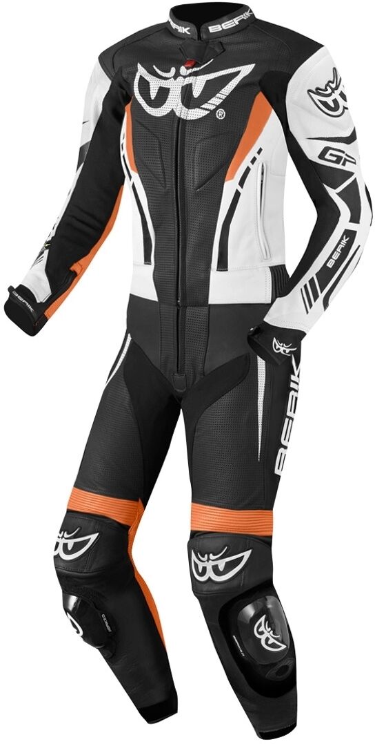 Berik Monza Damas de dos piezas de cuero de motocicleta traje - Negro Blanco Naranja (38)