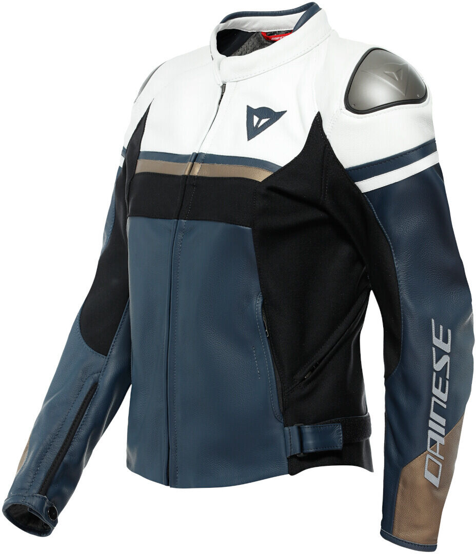 Dainese Rapida Chaqueta de cuero para motocicleta para damas - Negro Blanco Azul (38)