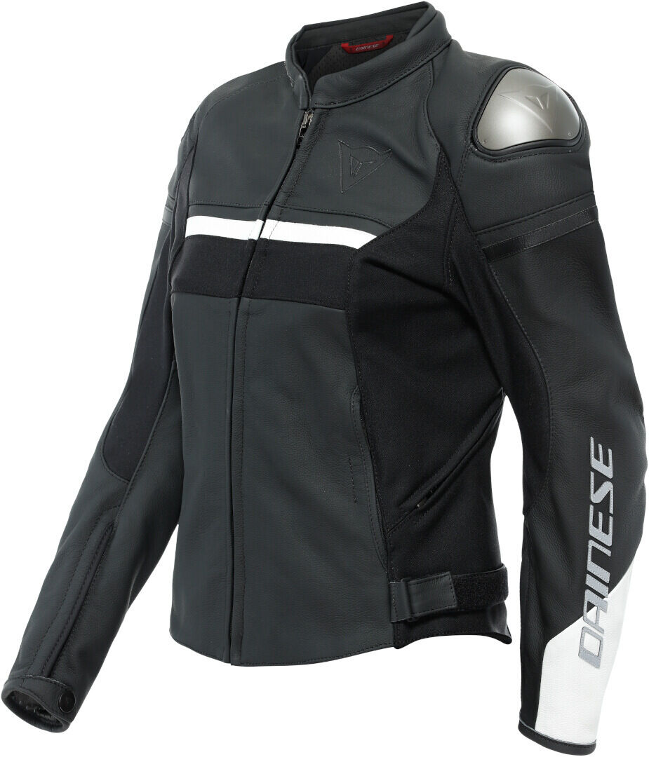 Dainese Rapida Chaqueta de cuero para motocicleta para damas - Negro Blanco (46)