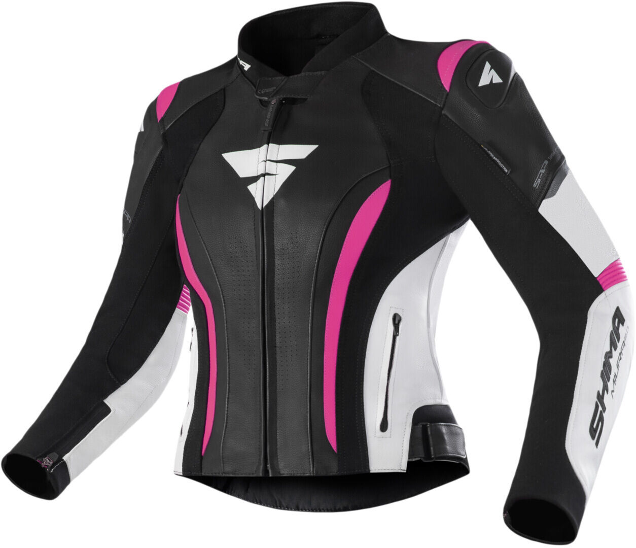 SHIMA Miura 2.0 Chaqueta de cuero para motocicleta para damas - Negro Blanco Rosa (42)