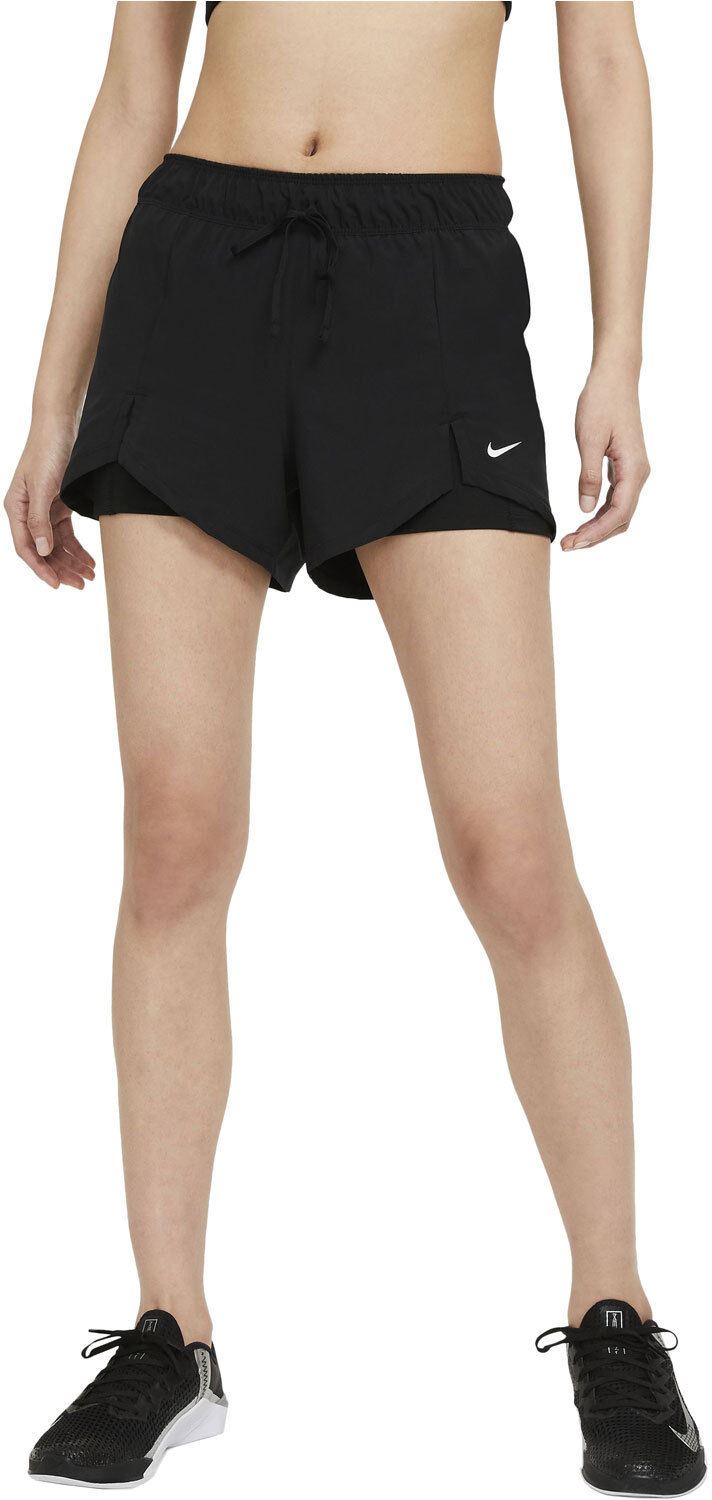 Nike dri-fit essential 2-in1 pantalones y mallas cortas fitness mujer Negro (XL)