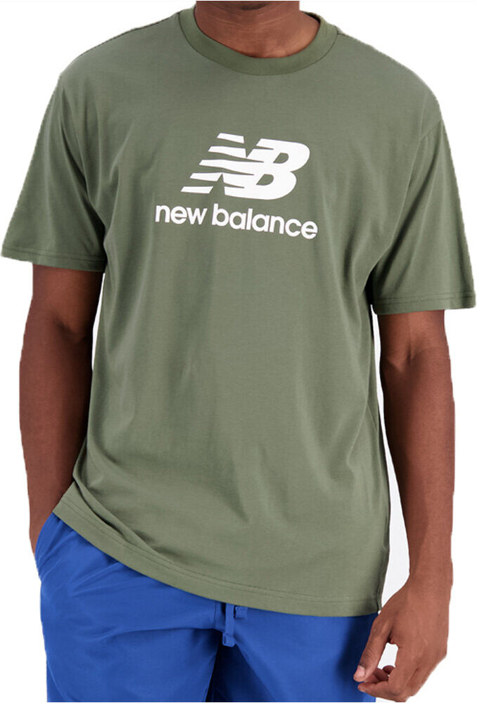 New Balance essentials stacked logo cotton short sleeve camiseta manga corta hombre Verde (S)