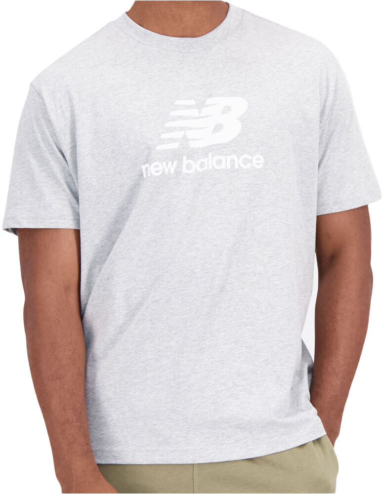 New Balance essentials stacked logo cotton short sleeve camiseta manga corta hombre Gris (M)