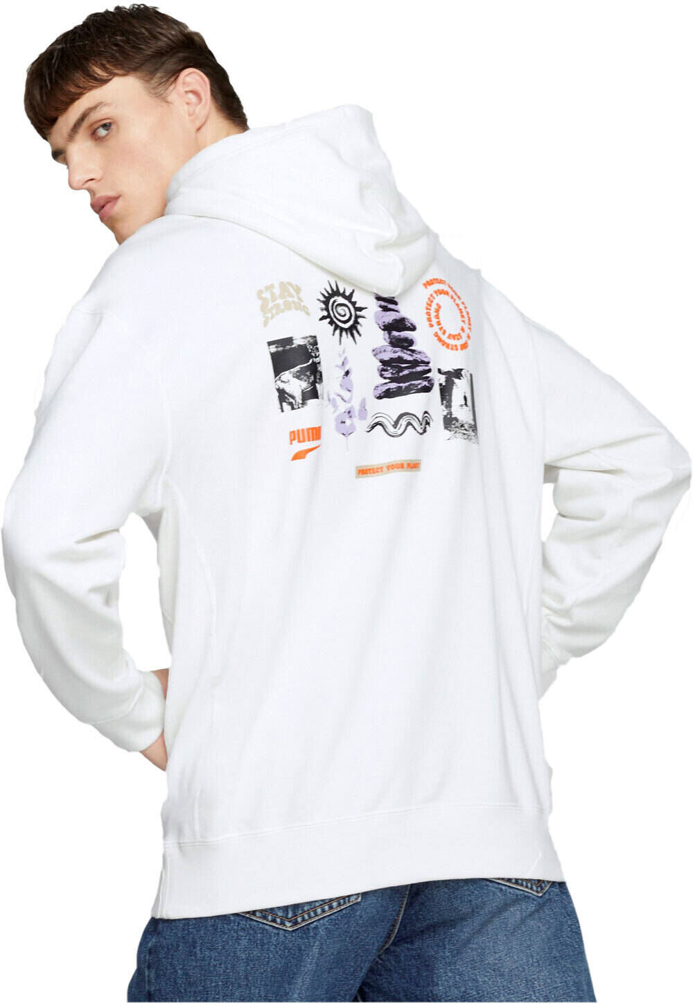 Puma downtown graphic hoodie sudadera hombre Blanco (S)