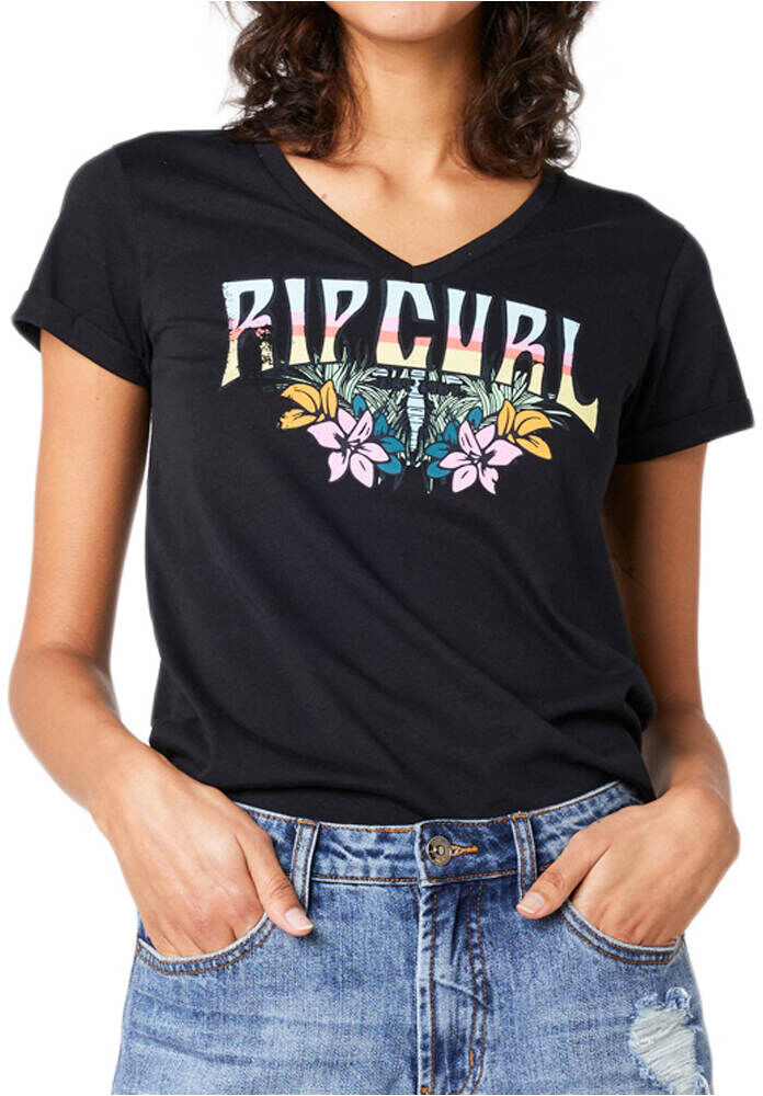 Rip Curl block party v camiseta manga corta mujer Negro (XS)