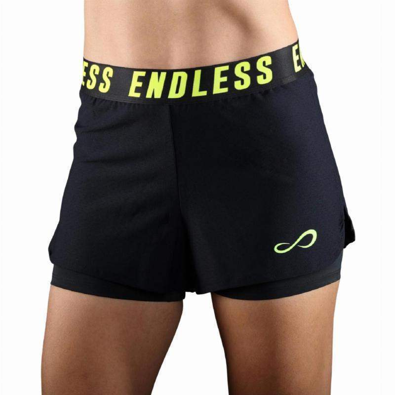 Short Endless Tech Iconic Negro Amarillo Mujer -  -XL