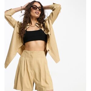 Asos Petite ASOS DESIGN Petite - Short en lin mÃ©langÃ© avec taille surpiquÃ©e - Neutre-Sans opinion Sans opinion 30 female