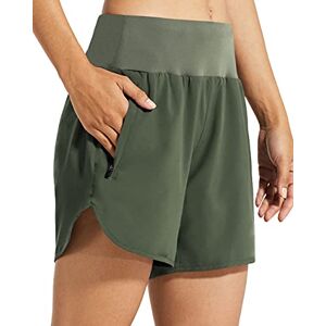 Libin Short de Sport pour Femme de 5'' Summer Running Shorts de Survêtement de Yoga Gym Shorts avec Doublure à Séchage Rapide et Poches Zippées,Vert Armée XL - Publicité