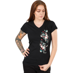 Lucky 13 T-Shirt Col V Femme Lucky 13 Seahorse noir -