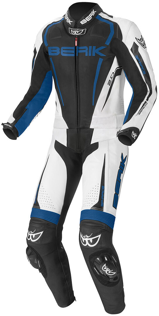 Berik Race-X Costume en cuir de moto deux pièces Noir Blanc Bleu taille : 50