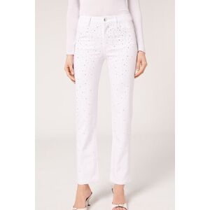 Calzedonia Jeans Elasticizzato con Strass Donna Bianco M