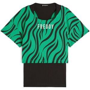 Freddy Set canotta+t-shirt cropped da donna con stampa zebrata Black- Zebra Black On Green Donna Extra Large