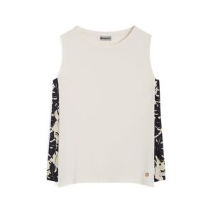 Freddy Canotta con inserti laterali in viscosa stampa tropical White-B&W Allover Flower Donna Extra Large