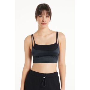 Tezenis Top Cortissimo a Costine e Microfibra Lucida Donna Nero Tamaño S