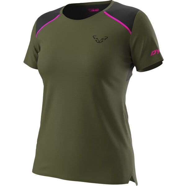 dynafit sky w - t-shirt trail running - donna dark green/black/pink xs