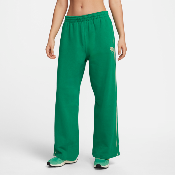 nike pantaloni in french terry a gamba dritta  sportswear – donna - verde