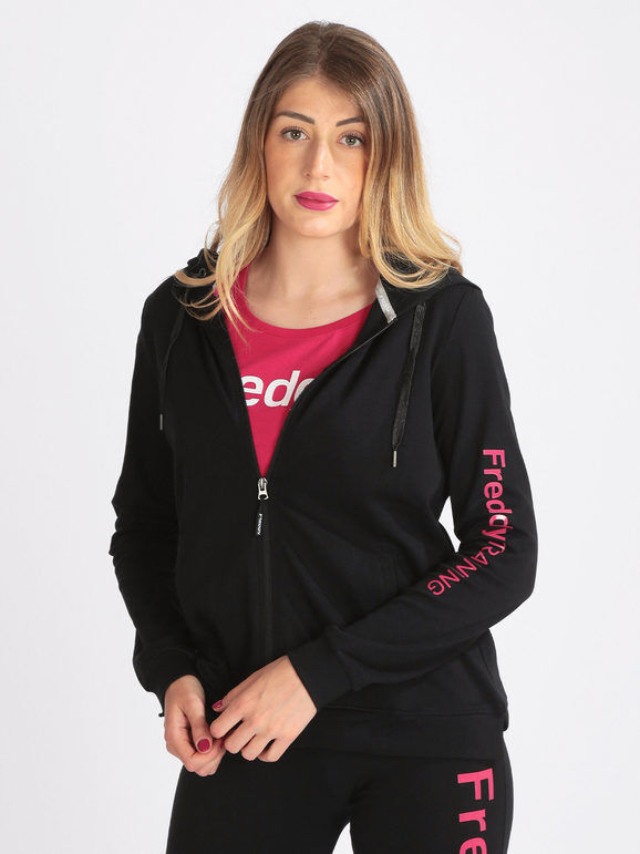 Freddy Felpa donna con cappuccio e zip in cotone Felpe donna Nero taglia M