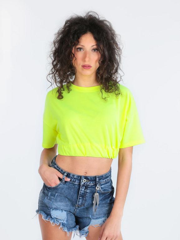 W.Angel Felpa donna cropped manica corta Felpe donna Giallo taglia Unica