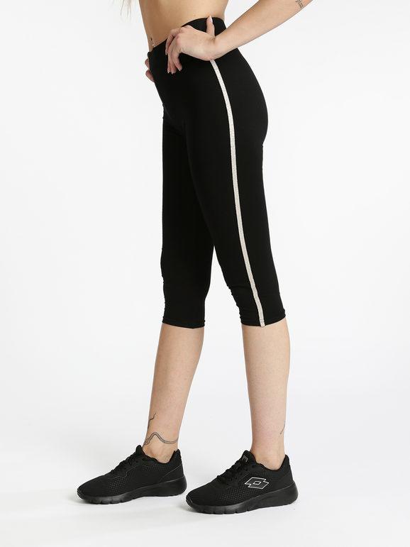 Solada Leggings sportivi 3/4 con striscia laterale glitter Pantaloni e shorts donna Nero taglia S/M