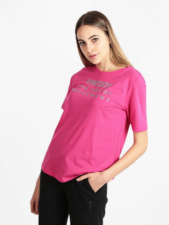 Freddy T-shirt donna manica corta con scritta T-Shirt e Top donna Fucsia taglia M