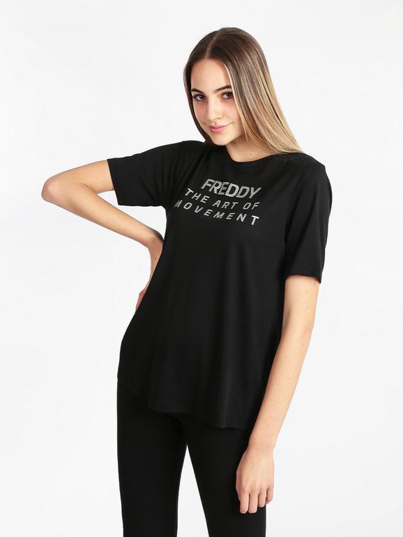 Freddy T-shirt manica corta con scritta T-Shirt e Top donna Nero taglia S