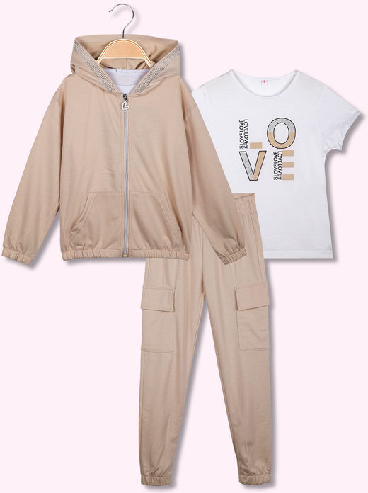 Sweet Tuta da ragazza 3 pezzi con cappuccio e zip Tute Sportive bambina Beige taglia 08