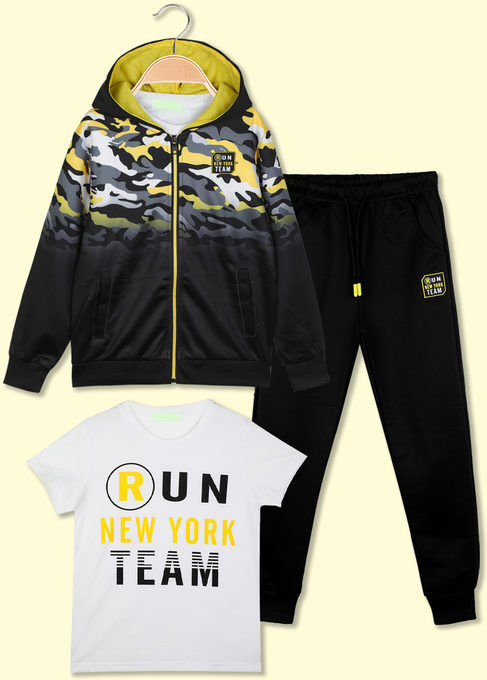 Holly Work Tuta sportiva 3 pezzi da ragazzo con cappuccio e zip Tute Sportive bambino Giallo taglia 08