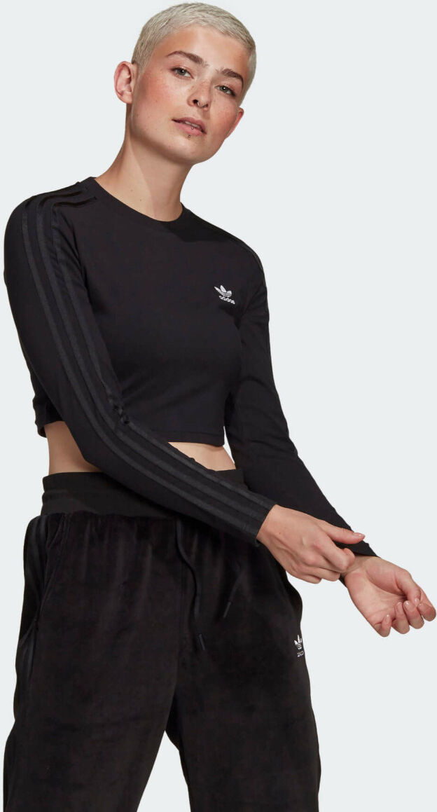 adidas Originals maglia felpa sportiva DONNA Trefoil Nero Cropped Cotone