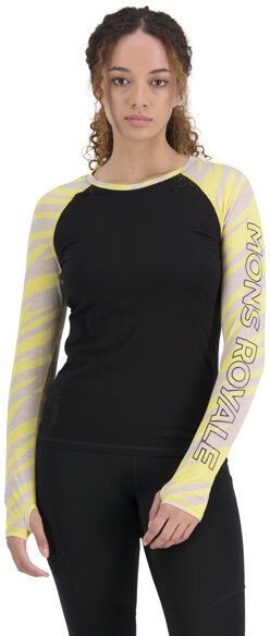 Mons Royale Bella Tech LS - maglietta tecnica a maniche lunghe - donna Black/Beige/Yellow XL