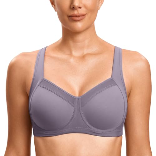 SYROKAN Donna Reggiseno Sportivo Sostegno Forte con Ferretto Senza Imbottito Fitness Nebbia Grigio 2B