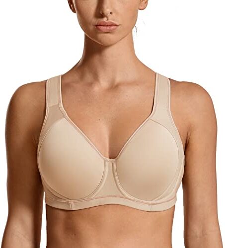 SYROKAN Donna Reggiseno Sportivo Sostegno Forte con Ferretto Senza Imbottito Fitness Beige 3D