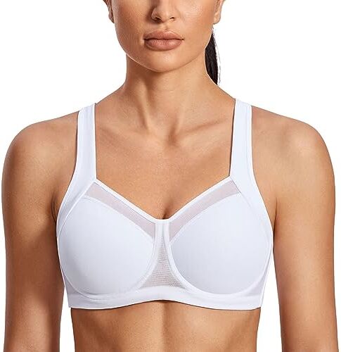 SYROKAN Donna Reggiseno Sportivo Sostegno Forte con Ferretto Senza Imbottito Fitness Bianco 5D