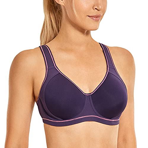 SYROKAN Donna Reggiseno Sportivo Sostegno Forte con Ferretto Senza Imbottito Fitness Navy Cosmos 5D