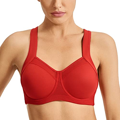 SYROKAN Donna Reggiseno Sportivo Sostegno Forte con Ferretto Senza Imbottito Fitness Cremisi 5D