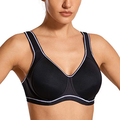 SYROKAN Donna Reggiseno Sportivo Sostegno Forte con Ferretto Senza Imbottito Fitness Nero 4E