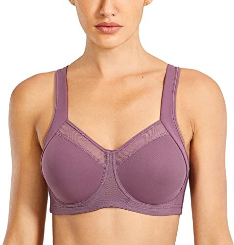 SYROKAN Donna Reggiseno Sportivo Sostegno Forte con Ferretto Senza Imbottito Fitness Terra d'ombra 4D