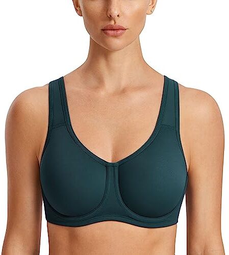 SYROKAN Donna Reggiseno Sportivo con Ferretto Sostegno Forte Taglie Forti con Regolabili Spalline Verde Scuro Foresta 5F