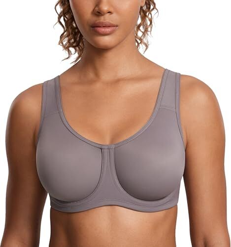 SYROKAN Donna Reggiseno Sportivo con Ferretto Sostegno Forte Taglie Forti con Regolabili Spalline Grigio Scuro 4F